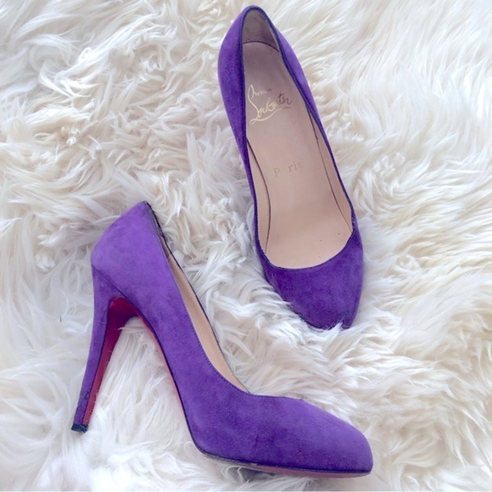 Christian Louboutin Purple Suede Leather Pumps Heels Shoes 37.5